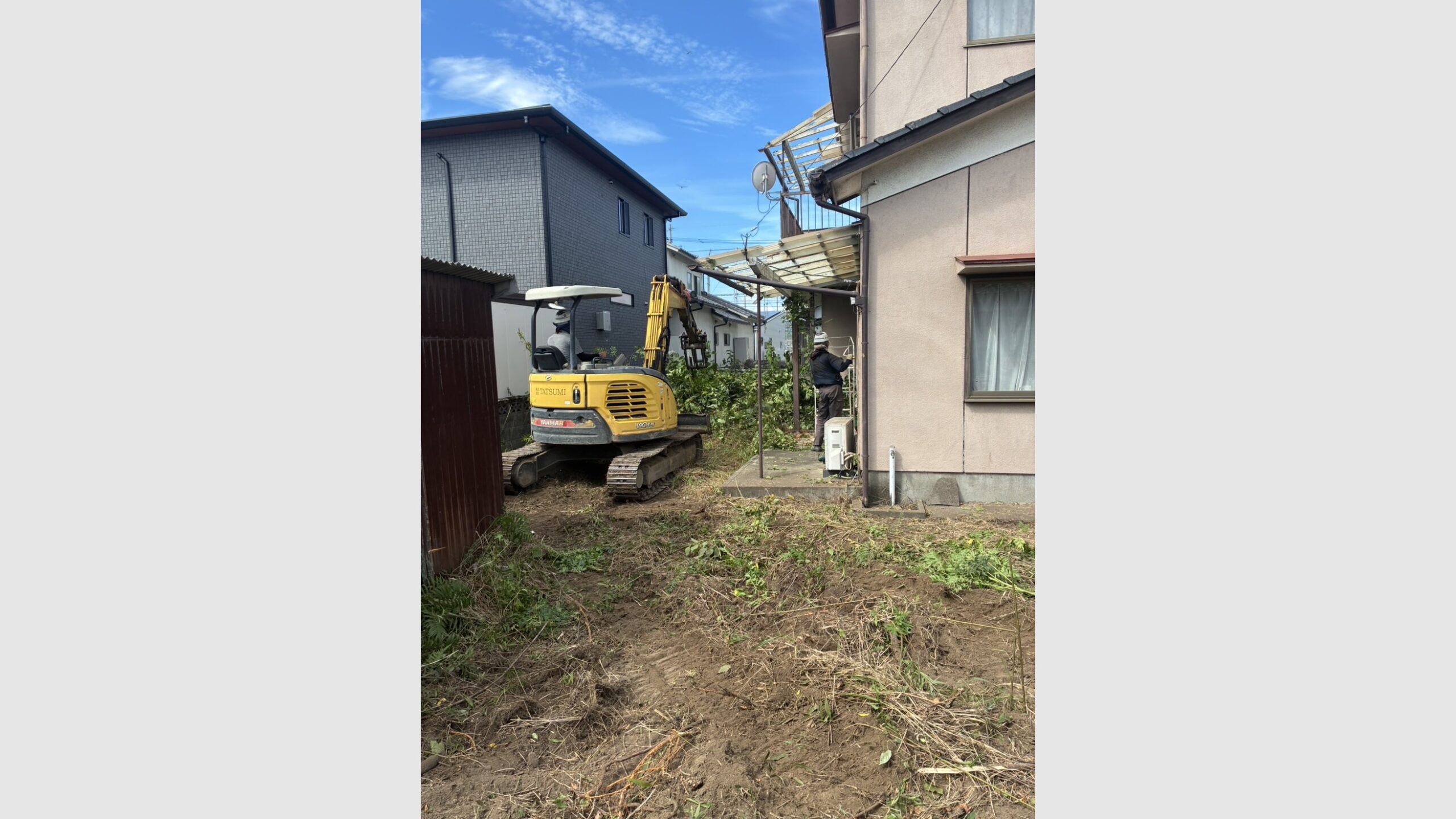 石積みとレンガ塀の解体撤去と伐採工事
